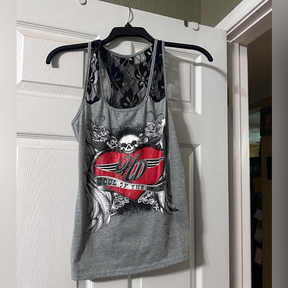 Harley skull tank top with lace back - Picture 1 of 2